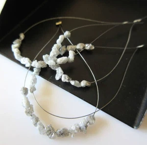 Cuentas ovaladas de diamantes grises y blancos crudos naturales de 2,57 quilates para collar - Imagen 1 de 5