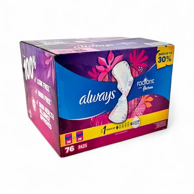 Always Radiant 常规垫带柔性翅膀,清洁香味(1 码)- 76 张 — 第 1/4 张图片