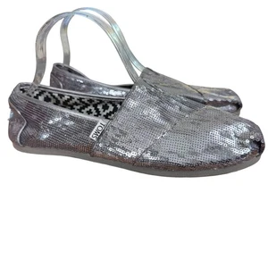 Zapatos mocasines clásicos sin cordones planos de lentejuelas plateadas Toms Alpargata para mujer talla 9,5 - Imagen 1 de 16