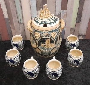 Steingut Bowlen Topf mit 6 Bechern, Burgen und Schlösser Motive - Bild 1 von 24