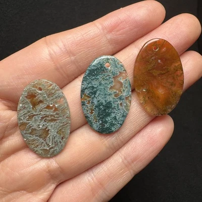 Rebanada escénica de ágata musgo 3 piezas - Colgante perforado 40 Foto 1 de 4