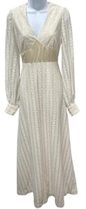 Vintage 70s Gunne Sax Style Lace Maxi Dress Wedding V-Neck XS/S Ivory Sleeves - Picture 1 of 12