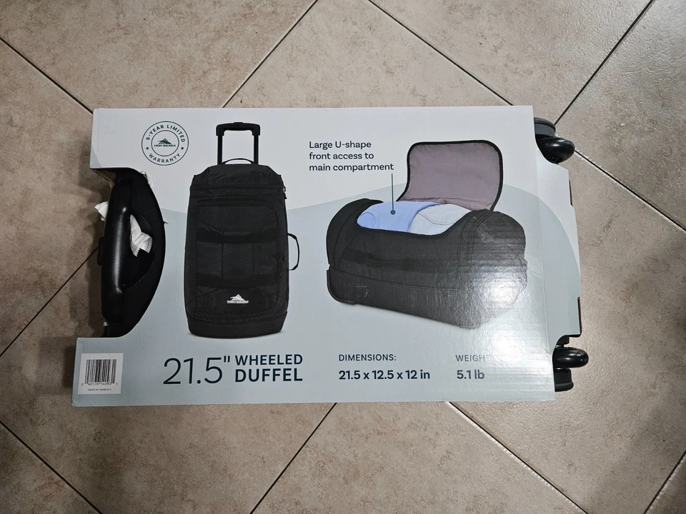 High Sierra Black 21.5” Wheeled Duffel Bag Drop Bottom Black Carry On Bag - Image 1 of 4