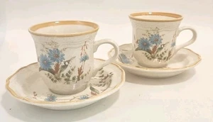 Set of 2 Vintage Mikasa Blue Daisies Tea Cup and Saucer Set EB 804 Japan VVG - Picture 1 of 6