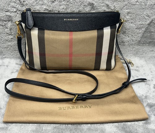 Borsa a tracolla Burberry donna nera marrone chiaro pelle check zip tracolla borsetta
