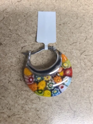 Multicolor Murano Floral Basket Style Glass Earrings Luxury Stainless Steel 316L - Image 1 of 2