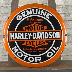 HARLEY-DAVIDSON Enamel Sign ø 16.1" (41cm) Old Motorcycle Nice Garage Decoration - Picture 1 of 15