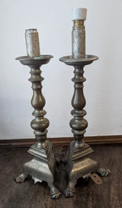 Antikes Paar kleine Bronze Kerzenständer aus dem 17. Jahrhundert elektrifiziert - Bild 1 von 12