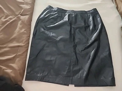 Women's Spiegel  Black Leather Skirt Sz 24 Fully Lined VGUC  Foto 1 de 4