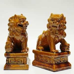 Sancai Ceramic Foo Dogs, Pair of Tang Dynasty Feng Shui Guardian Lions, Handc... - Picture 1 of 6