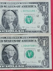 (2) 2017-A STAR NOTE FANCY SERIAL # $1 DOLLAR BILL REGULAR RUN San Francisco Cal - Picture 1 of 3