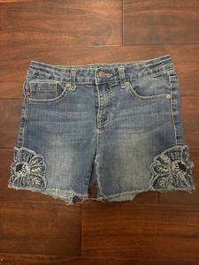 Pantalones Cortos de Jean Vigoss Niñas Floral Bordado Azul Denim ~ Talla 14 - Imagen 1 de 6