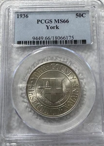 1936 York Commemorative Half Dollar 50C PCGS MS66 90% Silver - Picture 1 of 3