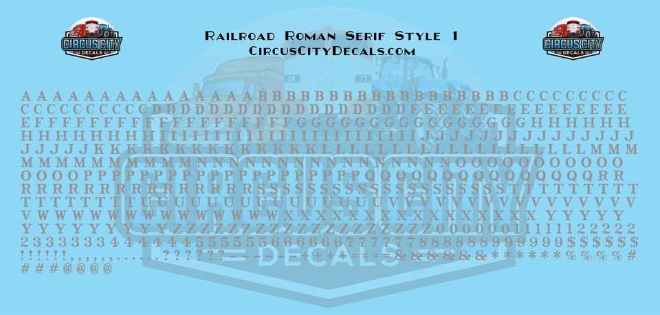 Railroad Roman Serif 1 Alphabet Letters & Numbers 1/16" 1/8" 3/16" 1/4" Water... - Image 1 of 1