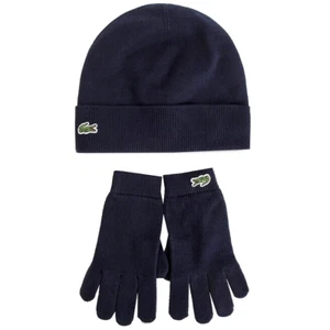 LACOSTE GIRLS COTTON & CASHMERE JERSEY BEANIE & GLOVES, Navy Blue, Size S BNWT - Picture 1 of 3