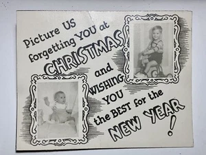 Vintage Weihnachten & Neujahr Foto Grußkarte Brüder Dreirad 50er Jahre Humor - Bild 1 von 5