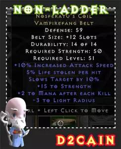 Diablo 2 SC⭐️Non-Ladder⭐️Nosferatu's Coil Vampirefang Belt⭐️PC/SWITCH/PS - Picture 1 of 1