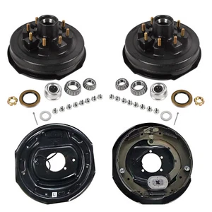 8 on 6.5" Trailer Hub Drum Kits with 12"x2" Brakes for 7000lb 12x2 Axle - Picture 1 of 7
