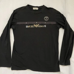 Emporio Armani Men T-shirt Long Sleeve X-Large Black 7 WW Stretchy Italian Made - Picture 1 of 11