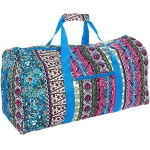 22" Women's BOHO Print Gym Dance Cheer Travel Carry On Duffel Bag - Blue Trim - Picture 1 of 2