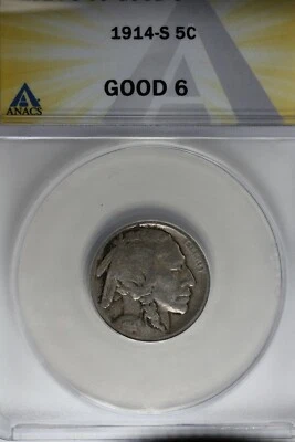 1914-S .05  ANACS  G 6  Buffalo Nickel, Indian Nickel, 5 Cent Piece - Image 1 of 2