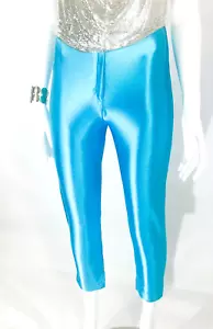 Vintage Nylon Stretch Disco Pants Aqua Blue Shiny Merivale Australia Size XS - Picture 1 of 13