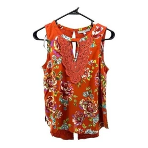 Daniel Rainn NWT Women’s PXS Petites Orange Floral Crochet Tank Top Boho Gypsy - Picture 1 of 12