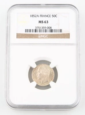1852-A France 50 Centimes Silver Coin MS-63 NGC Paris 50c Cent KM-793 - Image 1 of 4