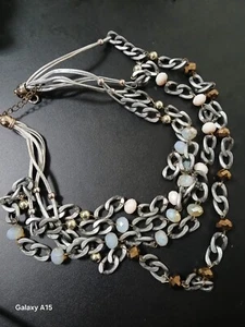Heavy Statement Necklace – Mixed Beads & Thick Silver Chain – Boho Glam Jewelry - Picture 1 of 5