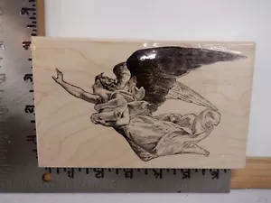 MARKS OF DISTINCTION ANGEL WITH SCROLL WOOD RUBBER STAMP EUC L5777 - Picture 1 of 2