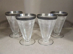 4 FUENTE CÓCTEL GRABADO FLOR DRAPEADO BORDE PLATA VASOS ANTIGUO ART DECO - Imagen 1 de 7
