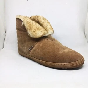LAMO Suede Faux Fur Lined Bootie Slippers-Size 8-Chestnut-Plastic Outsole - Picture 1 of 9