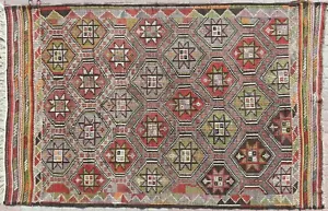 Vintage Turkish Nomad Kilim, Large Rug, Floor Kelim Tapi 75X117" Area Rug Carpet - Picture 1 of 12