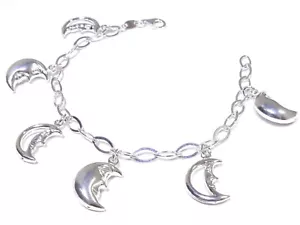 Ladies Silver .925 Beautiful Link W/ Moon Crescent Charm Stunning Bracelet - Picture 1 of 5