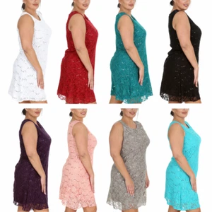 Nouvelle Plus Size Women Stylish Flapper Lace Style Dress with Sequin Detailing - Picture 1 of 33
