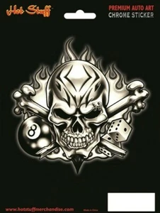 8 Ball Flaming Skull and Bones Sticker - Tattoo Art - Chrome - Hot Rod - Biker - - Picture 1 of 1