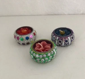Set of 3 Decorated  Metal Tealight Holders - Small (004) - Picture 1 of 3