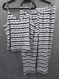 Ann Taylor Sleep Pajama Set Womens XL Camisole Top Elastic Waist Pant Blue Satin - Picture 1 of 16