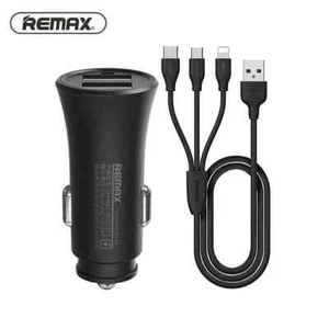 Car Charger Dual USB and 3 in 1 cable fast charging REMAX - Black for iOs/Andro  - Picture 1 of 6