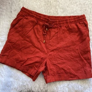Ellen Tracy Leinen Shorts Damen L rot adrett Sommer minimal Kordelzug klassisch - Bild 1 von 6