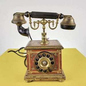 telefono vintage in legno e metallo dipinto a mano - Zdjęcie 1 z 15