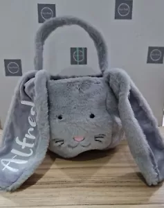 Personalised Easter Large Lined Bunny Egg hunt Basket Bag Gift Grey Soft Furry - Picture 1 of 3
