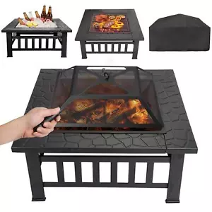 32" Fire Pit Heater Patio Backyard Outdoor Camping BBQ Wood Burning Stove Cover - Picture 1 of 7