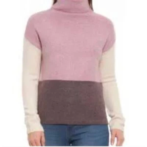 C&C California Color Block Turtleneck Sweater Wool Blend Pink Cream Gray - Picture 1 of 7