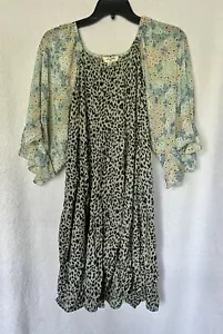 Umgee Animal Print Floral Size M Tunic Peasant Babydoll Top 3/4 Sleeve NWT - Picture 1 of 5