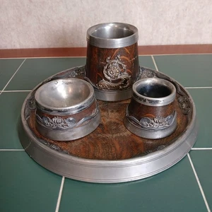 Antiq. St. Louis Silver Co. Rovere Silver Plate Bar Set 1905 tazze sale e raro vassoio - Foto 1 di 24