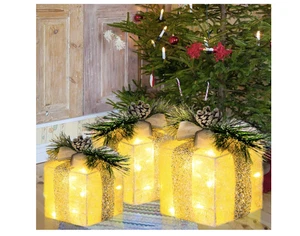 Set of 3 Christmas Lighted Gift Boxes, Pre-Lit 60 LED Light up Present Boxes - Picture 1 of 3