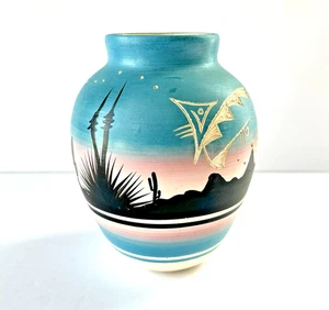 Vaso in ceramica By Shorty Navajo nativi americani 6" arte del deserto sud-occidentale firmato - Foto 1 di 13