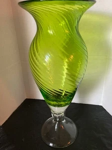 Vintage Tall Green and Clear Footed Murano Vase 12.5 inches - Picture 1 of 3