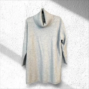 LL Bean Recycled Cashmere Sweater Long Light Blue Ribbed Neck Classic Cozy M - Picture 1 of 9